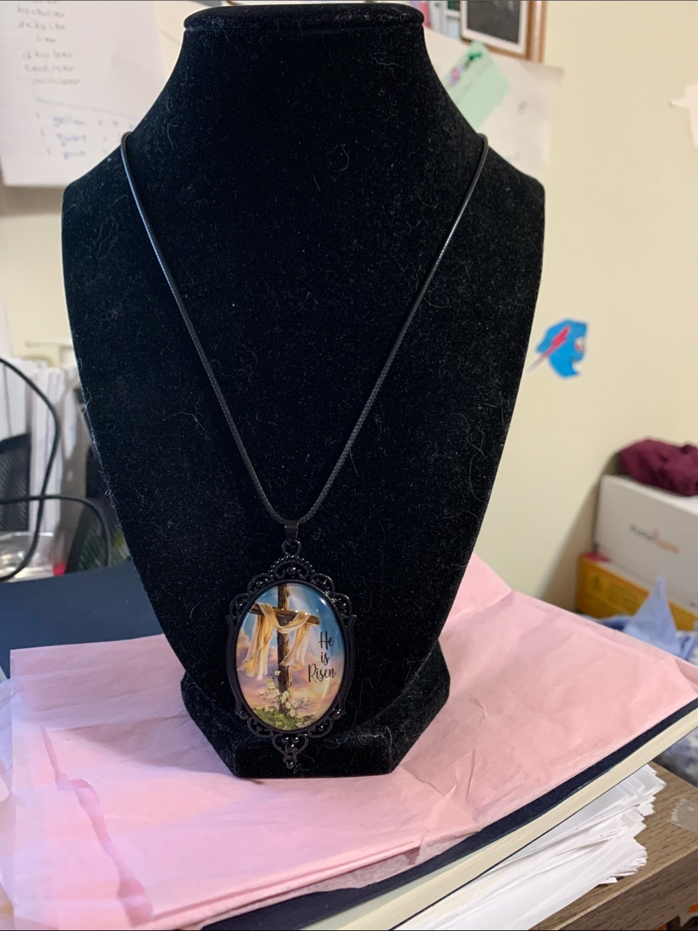 Religious Cross Pendant Necklace - "He is Risen" - Picture 6 of 7